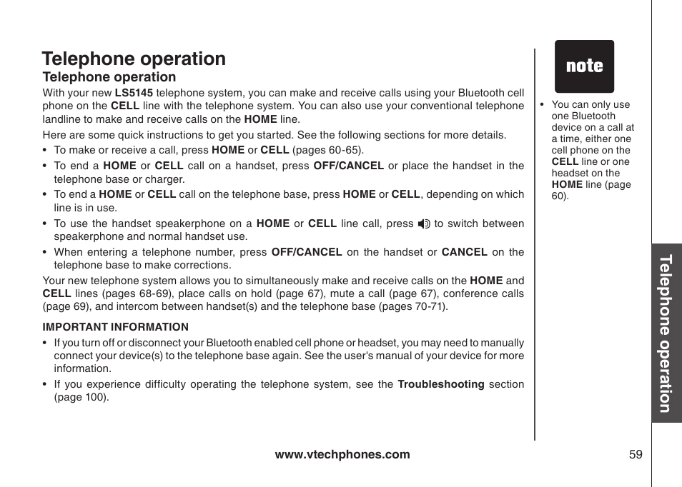 Telephone operation, Bas ic o pe ra tio n | VTech LS5145 User Manual | Page 63 / 128