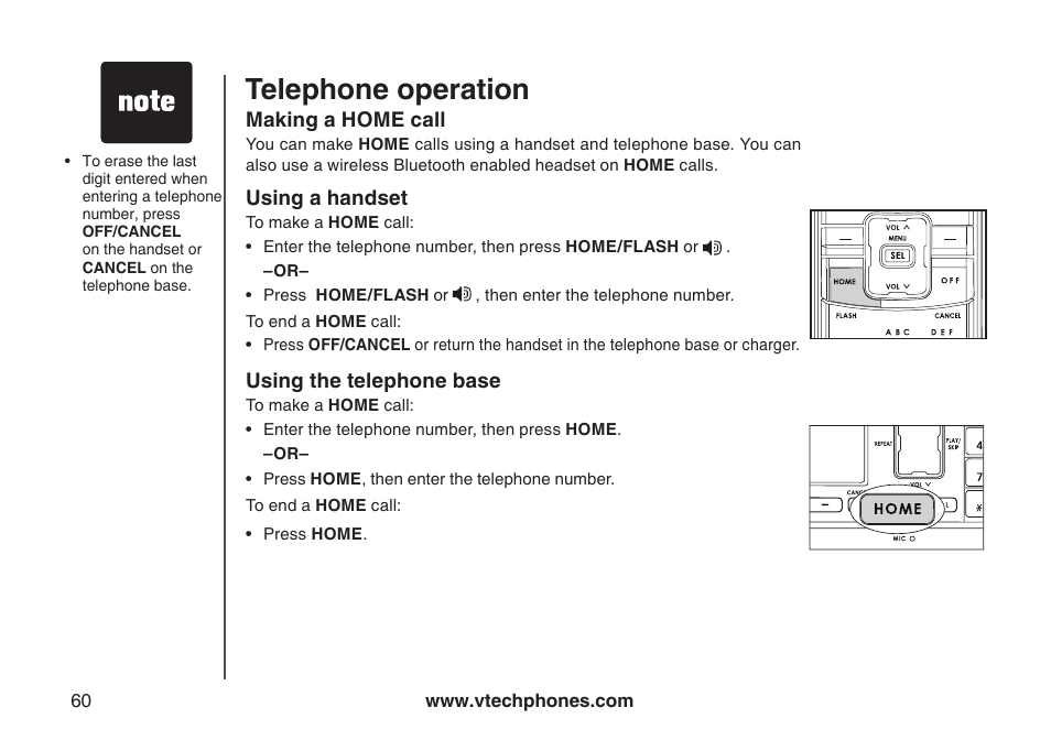Make a home call, Makng a home call, Telephone operation | VTech LS5145 User Manual | Page 64 / 128