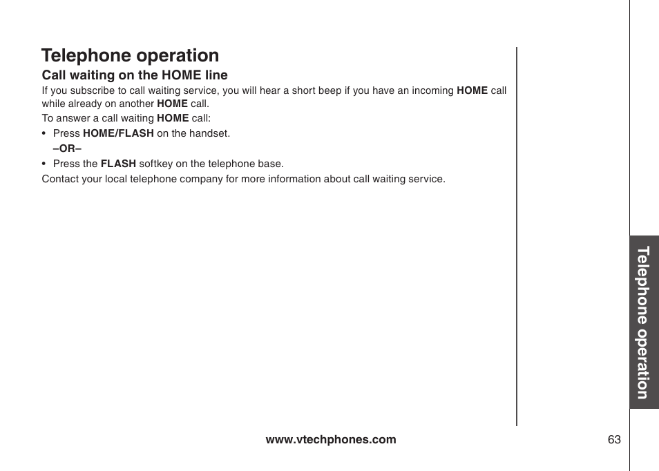 Call waiting on the home line, Call watng on the home lne, Telephone operation | VTech LS5145 User Manual | Page 67 / 128