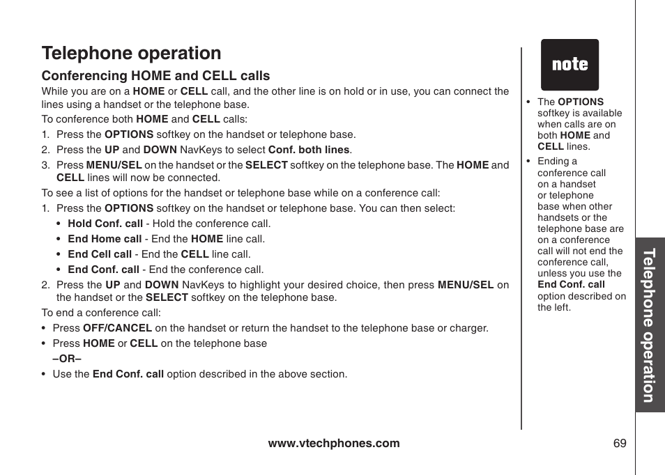 Conferencing home and cell calls, Conferencng home and cell calls, Telephone operation | Bas ic o pe ra tio n | VTech LS5145 User Manual | Page 73 / 128