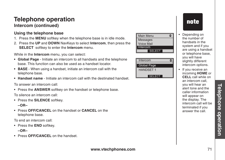 Intercom, Telephone operation, Bas ic o pe ra tio n | VTech LS5145 User Manual | Page 75 / 128