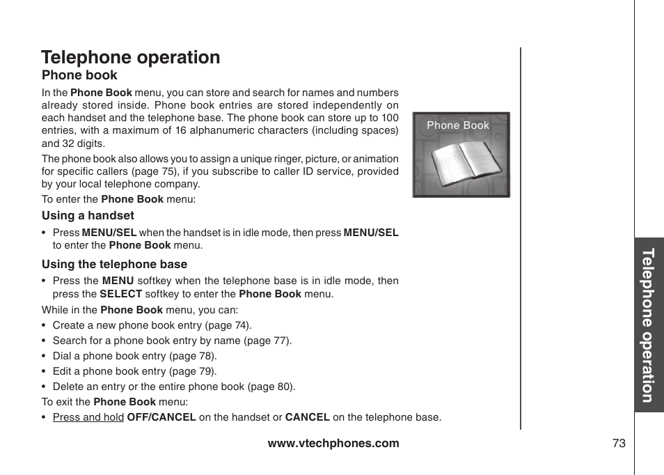 Phone book, Telephone operation | VTech LS5145 User Manual | Page 77 / 128