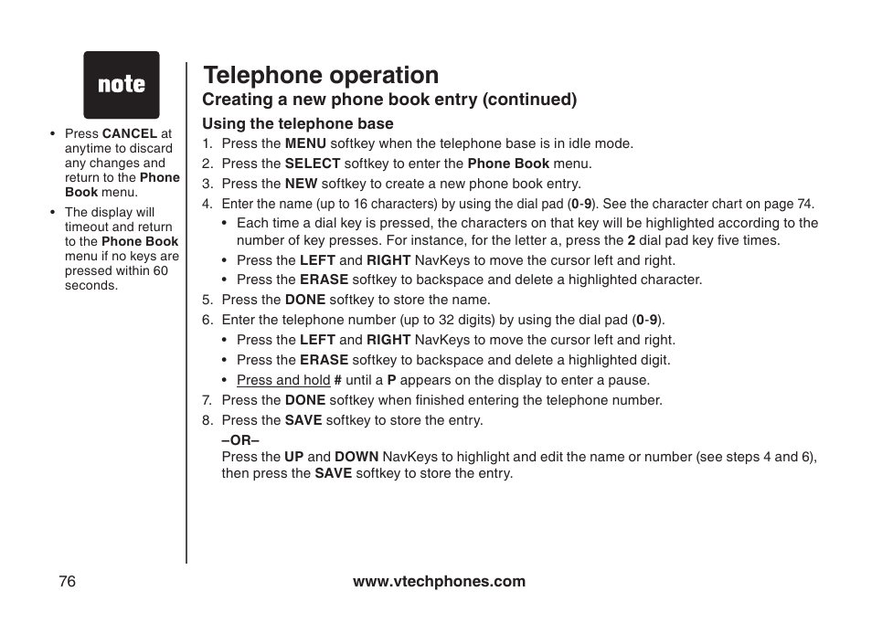 Telephone operation | VTech LS5145 User Manual | Page 80 / 128