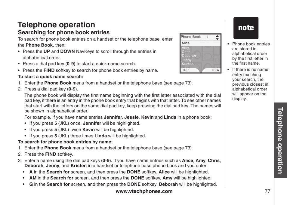 Searching for directory entries, Searching for phone book entries, Searchng for phone book entres | Telephone operation, Bas ic o pe ra tio n | VTech LS5145 User Manual | Page 81 / 128