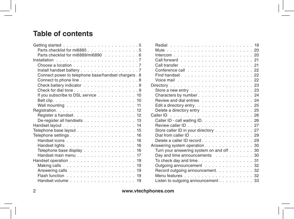 VTech mi6885 User Manual | Page 2 / 60