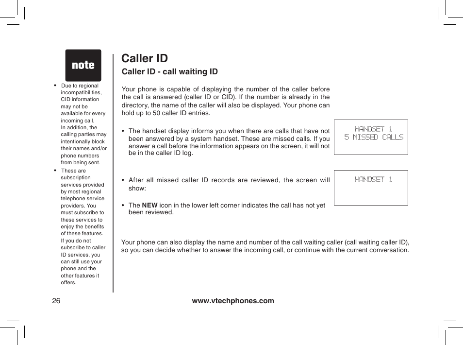 Caller id - call waiting id, Caller id | VTech mi6885 User Manual | Page 26 / 60