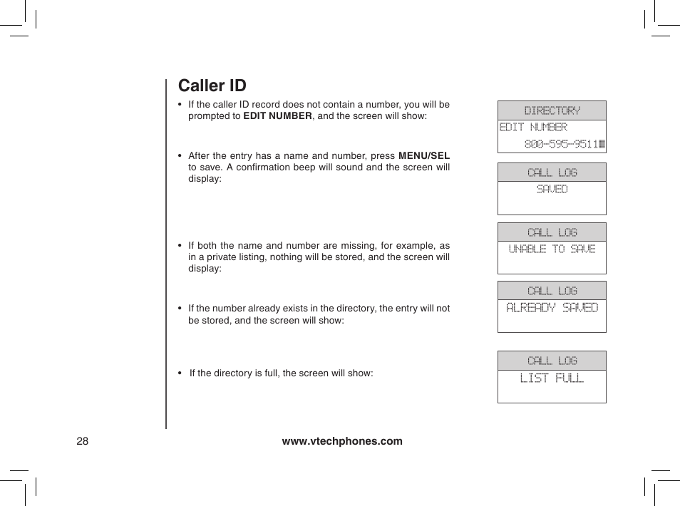 Caller id | VTech mi6885 User Manual | Page 28 / 60