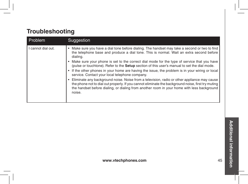 Troubleshooting | VTech mi6885 User Manual | Page 45 / 60