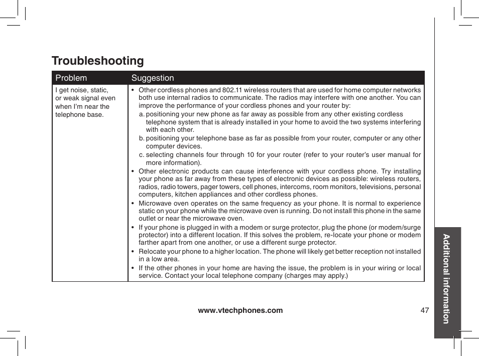 Troubleshooting | VTech mi6885 User Manual | Page 47 / 60