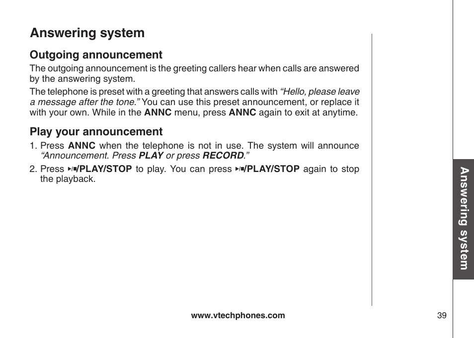 Answering system | VTech DECT DS6121-2 User Manual | Page 43 / 74