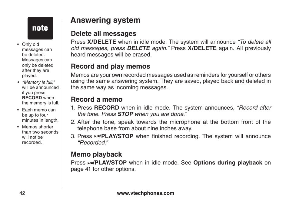 Answering system, Delete all messages | VTech DECT DS6121-2 User Manual | Page 46 / 74