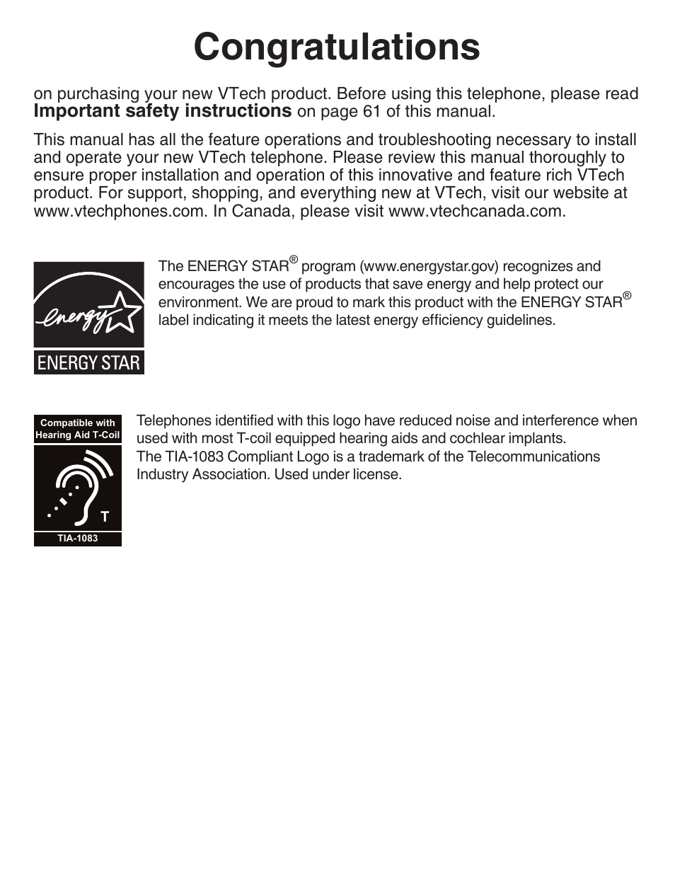 Important safety instructions | VTech DECT CS6429-3 User Manual | Page 2 / 76