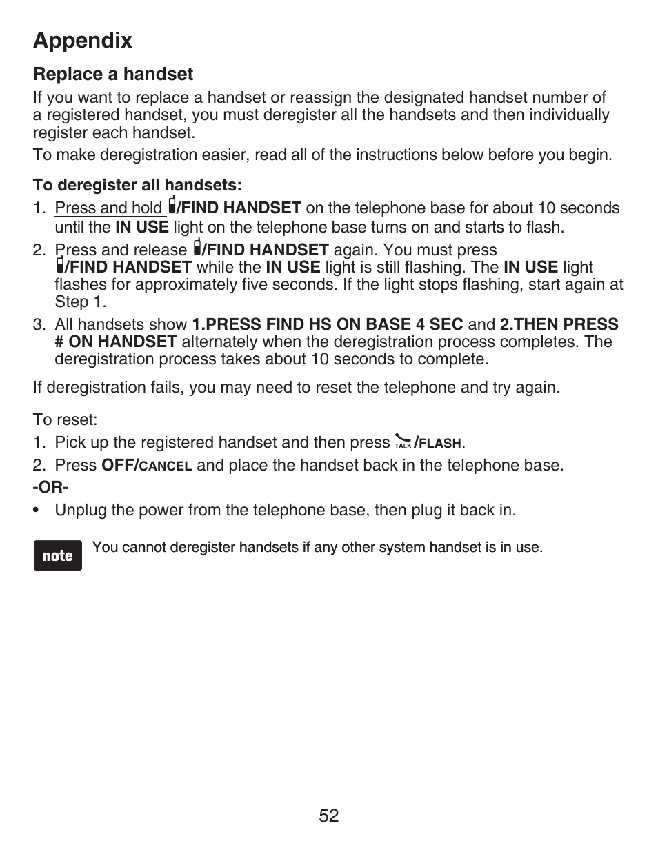 Replace a handset, Appendix | VTech DECT CS6429-3 User Manual | Page 56 / 76