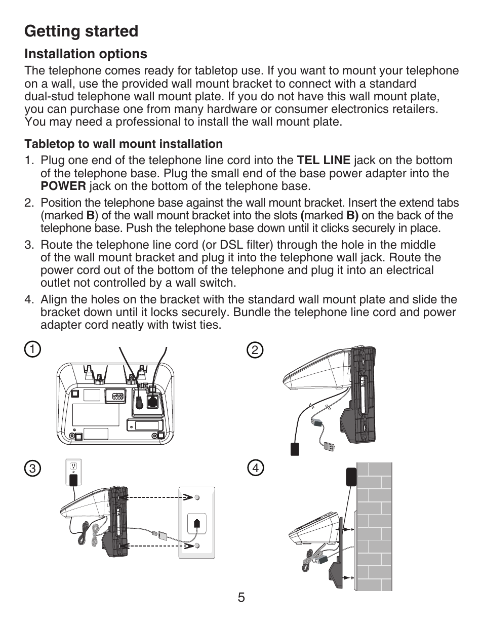 Battery installation, Installation options, Getting started | VTech DECT CS6429-3 User Manual | Page 9 / 76