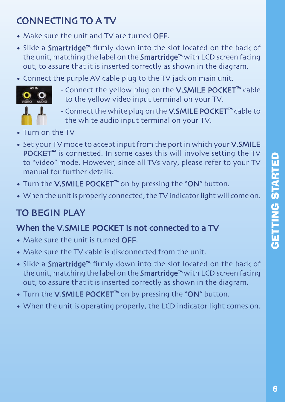 Get ting st arted connecting to a tv | VTech Hand-Held Video Game User Manual | Page 7 / 12