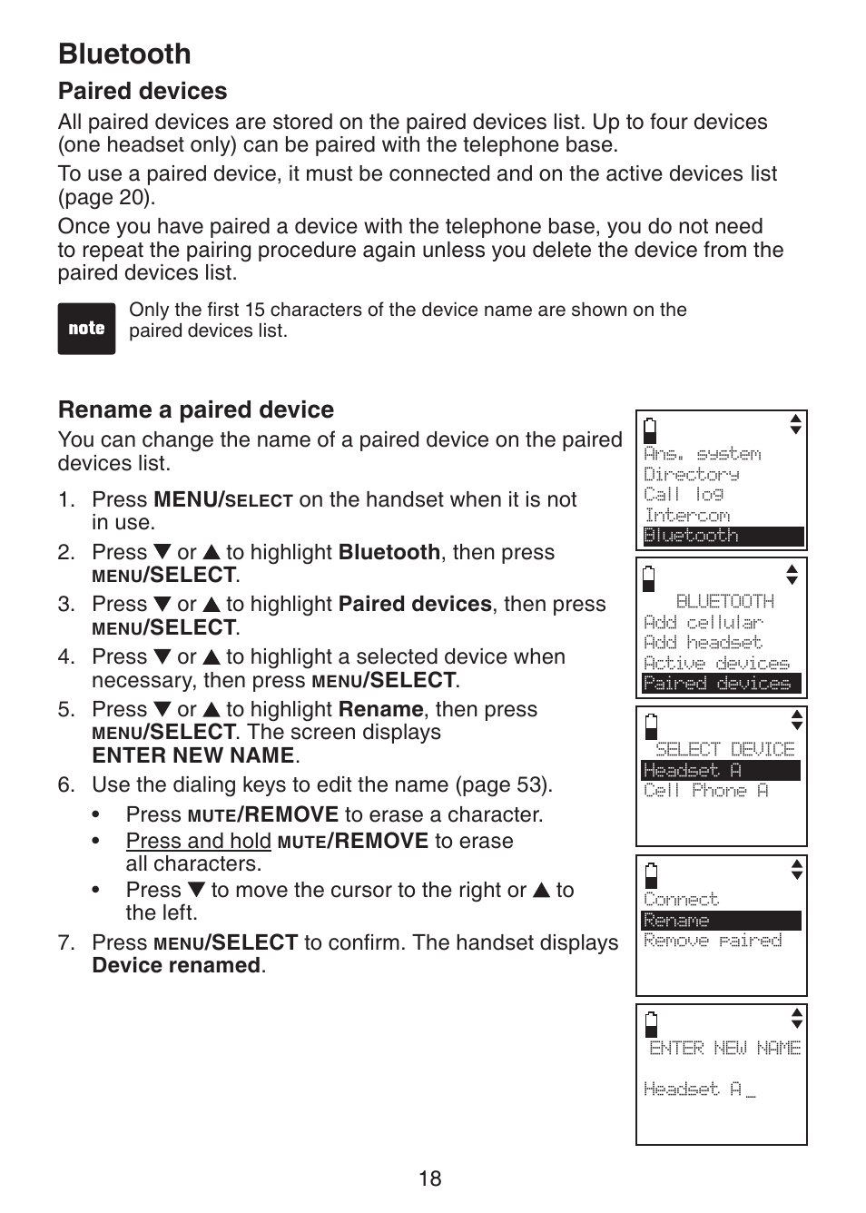 Paired devices, Rename a paired device, Bluetooth | VTech DS6321-2 User Manual | Page 22 / 101