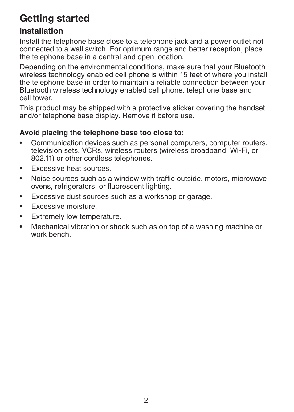Installation, Getting started | VTech DS6321-2 User Manual | Page 6 / 101