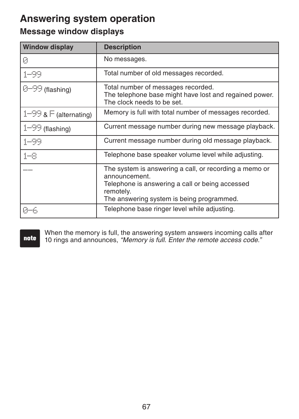 Message window displays, Answering system operation | VTech DS6321-2 User Manual | Page 71 / 101