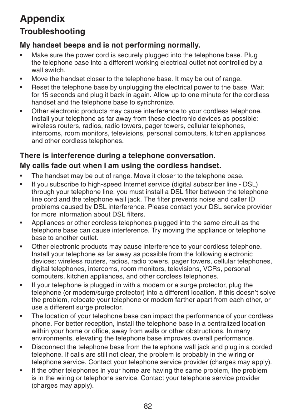 Appendix, Troubleshooting | VTech DS6321-2 User Manual | Page 86 / 101