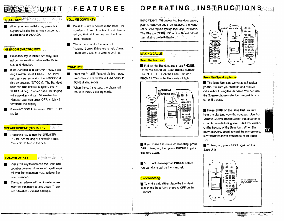 Redial key, Volume up key, Volume down key | Tone key, Making calls, Disconnecting, From the speakerphone, Answering calls | VTech 917ADX User Manual | Page 10 / 19