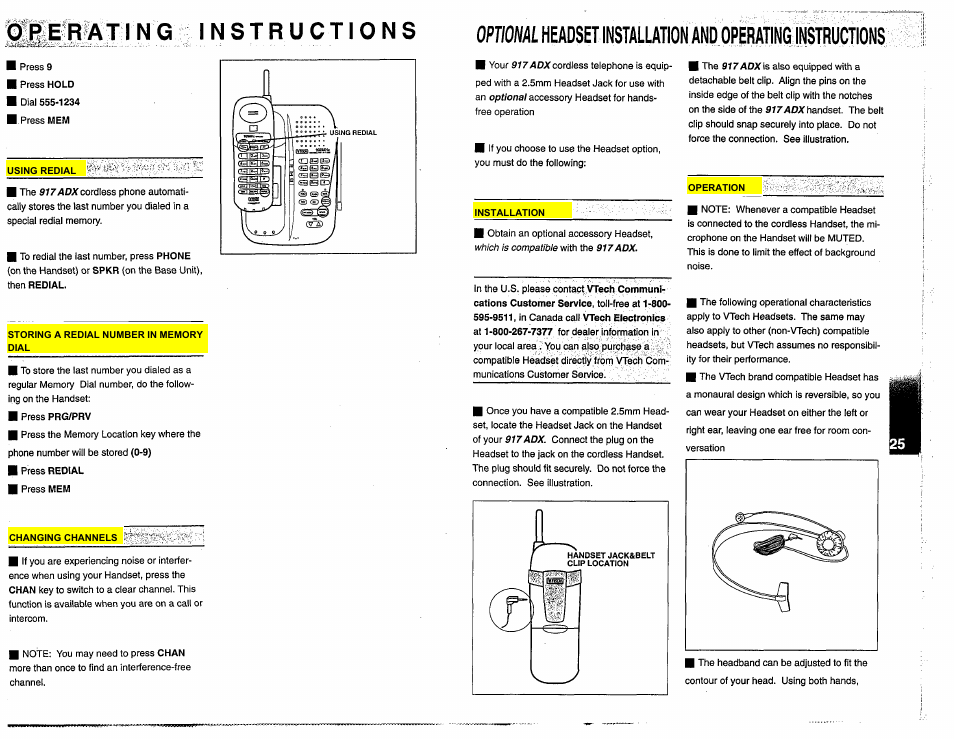 Opera ting instructions | VTech 917ADX User Manual | Page 14 / 19