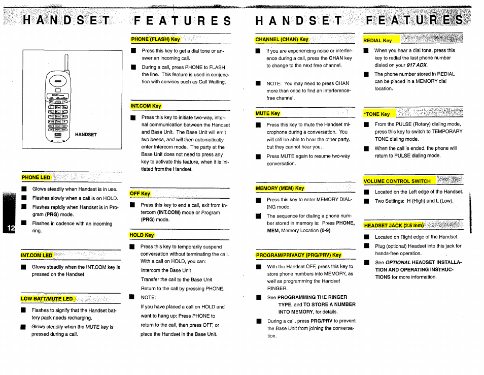 Off key, Redial key, Program/privacy (prg/prv) key | Headset jack (2:5 mm), Headset jack (2.5 mm) | VTech 917ADX User Manual | Page 8 / 19