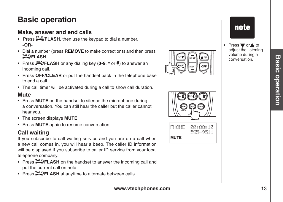 Basic operation | VTech LS6113-WT User Manual | Page 16 / 50