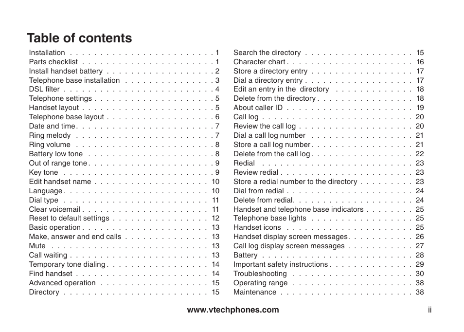VTech LS6113-WT User Manual | Page 2 / 50