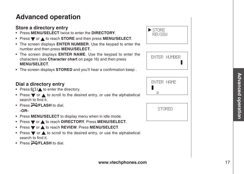 Advanced operation | VTech LS6113-WT User Manual | Page 20 / 50