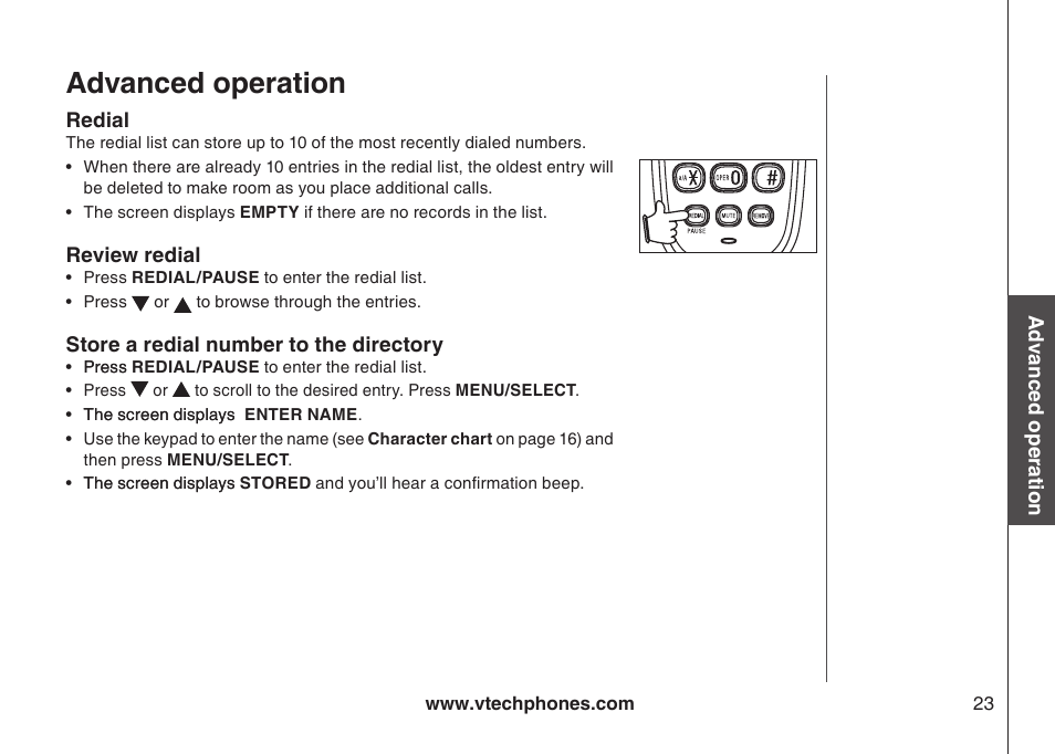 Advanced operation | VTech LS6113-WT User Manual | Page 26 / 50