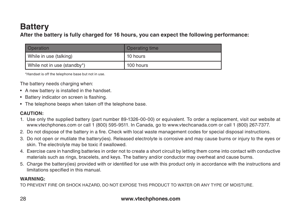 Battery | VTech LS6113-WT User Manual | Page 31 / 50