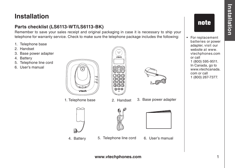 Installation | VTech LS6113-WT User Manual | Page 4 / 50