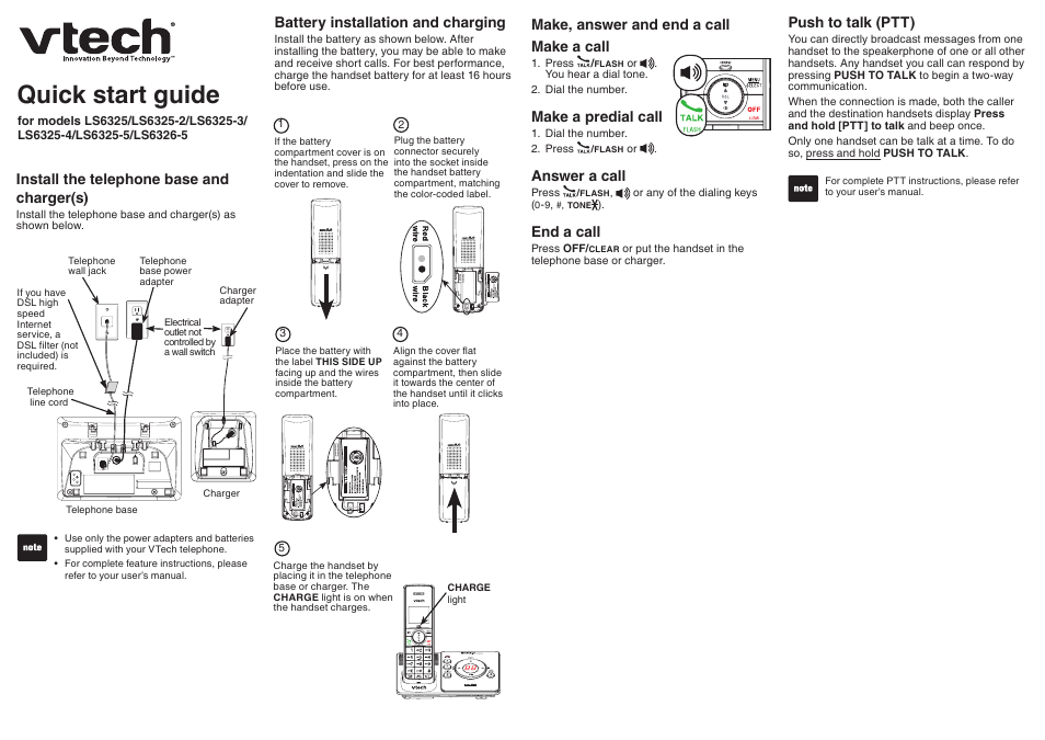 VTech TELEPHONE LS6325-2 User Manual | 2 pages