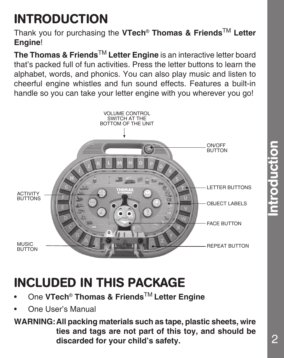 Introduction, Included in this package | VTech Letter Engine User Manual | Page 3 / 9