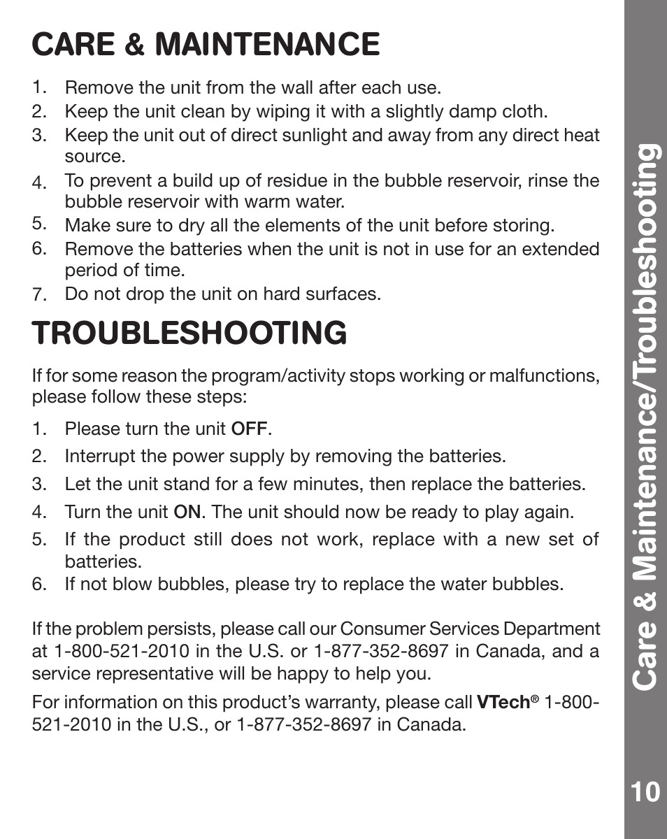 Troubleshooting | VTech MUSICAL BUBBLES OCTOPUS 91-002470-007 User Manual | Page 11 / 13