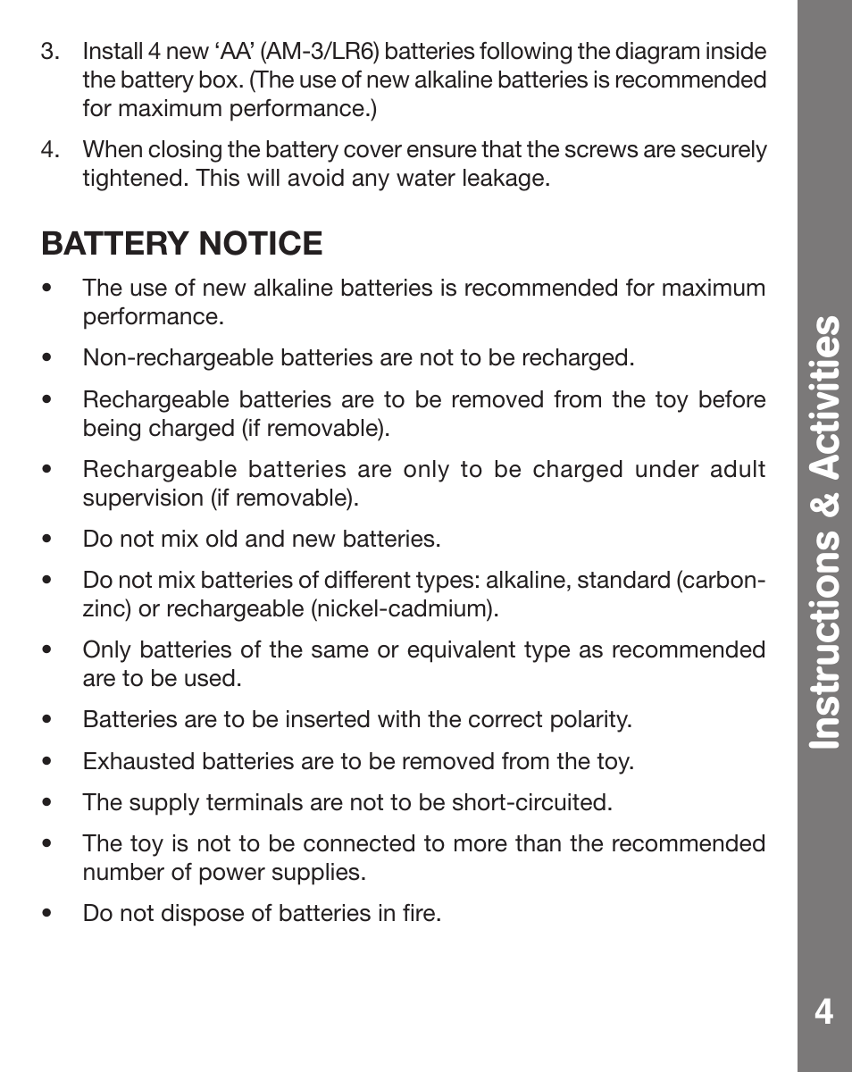 Instructions & activities, Battery notice | VTech MUSICAL BUBBLES OCTOPUS 91-002470-007 User Manual | Page 5 / 13