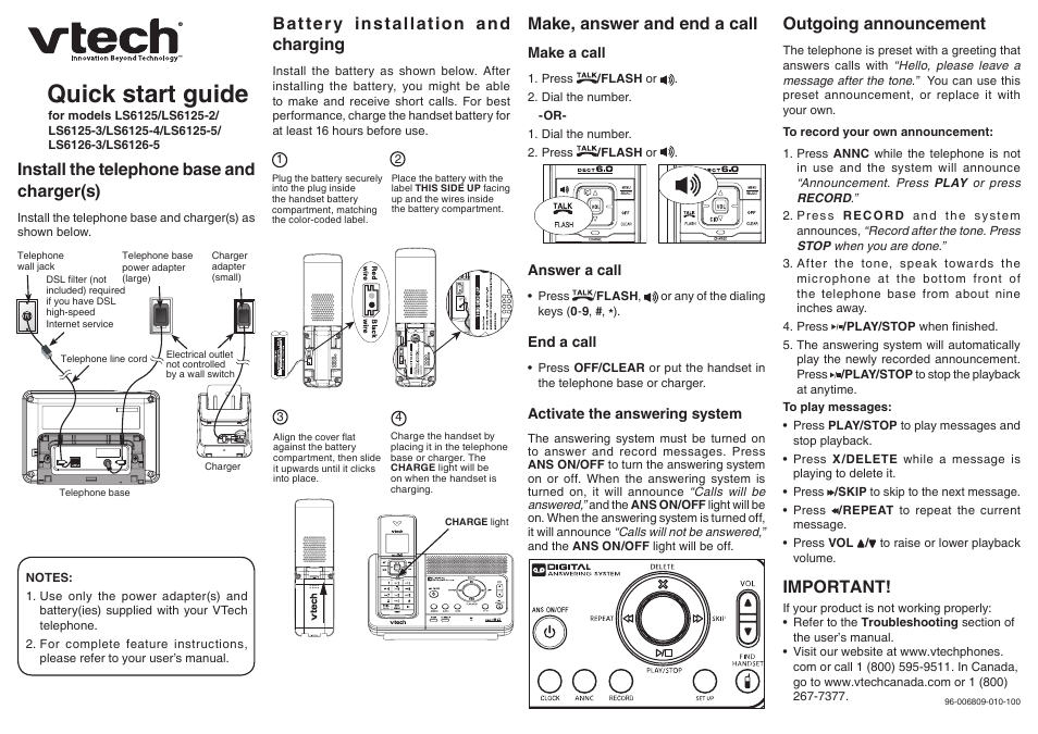 VTech LS6125-2 User Manual | 1 page