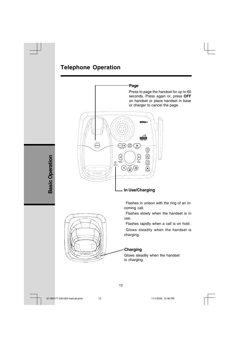 Telephone operation, Basic operation | VTech Cordless Telephone User Manual | Page 12 / 47