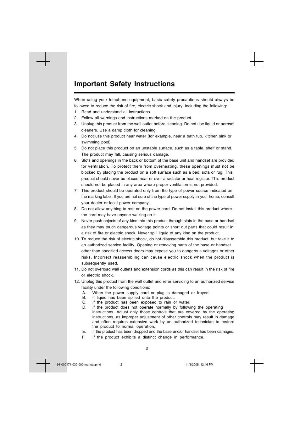 Important safety instructions | VTech Cordless Telephone User Manual | Page 2 / 47