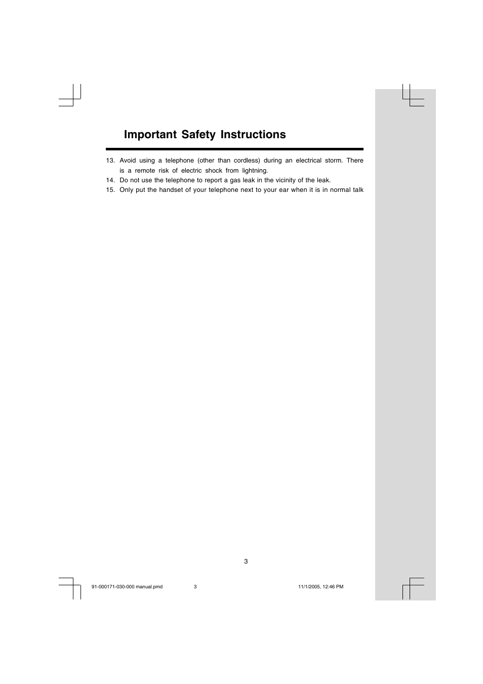 Important safety instructions | VTech Cordless Telephone User Manual | Page 3 / 47