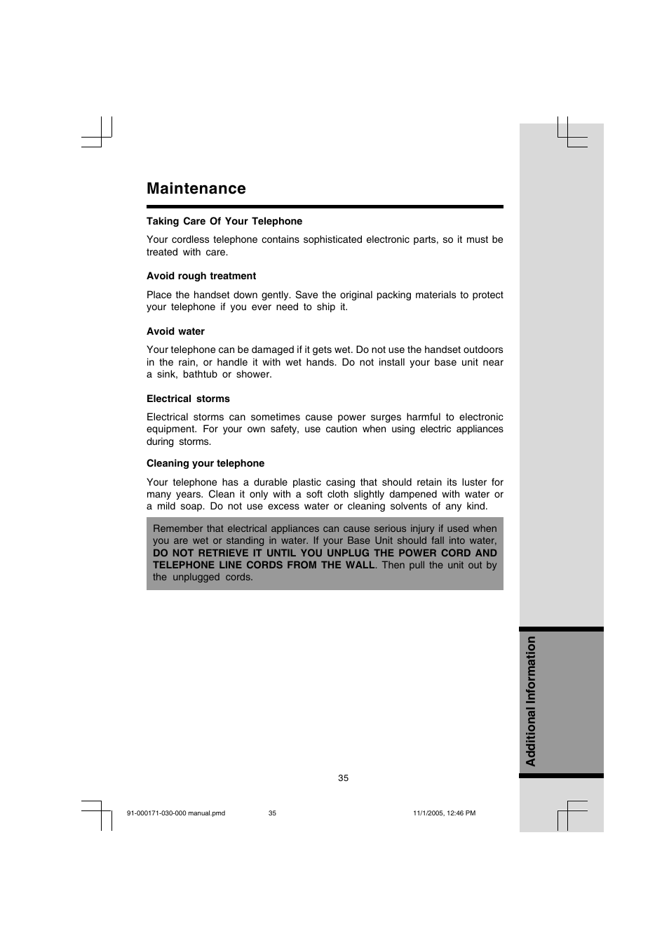 Maintenance | VTech Cordless Telephone User Manual | Page 35 / 47