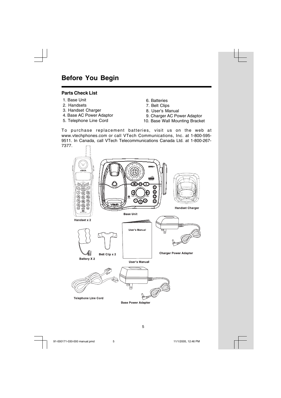 Before you begin | VTech Cordless Telephone User Manual | Page 5 / 47