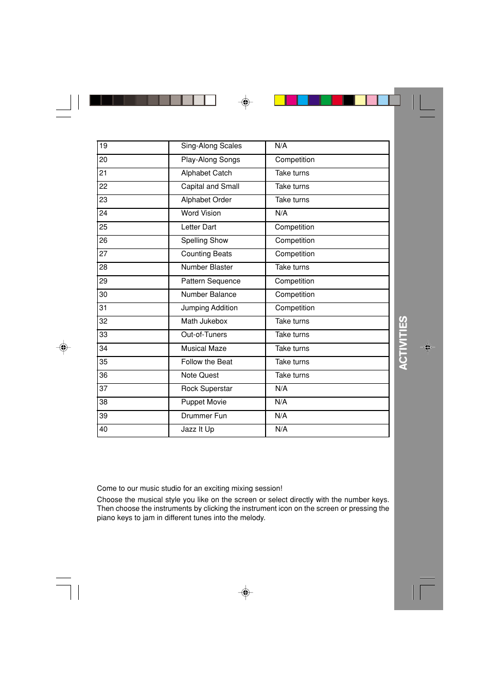 Music world, Ac tiviti e s | VTech Nitro Jams Notebook User Manual | Page 11 / 19