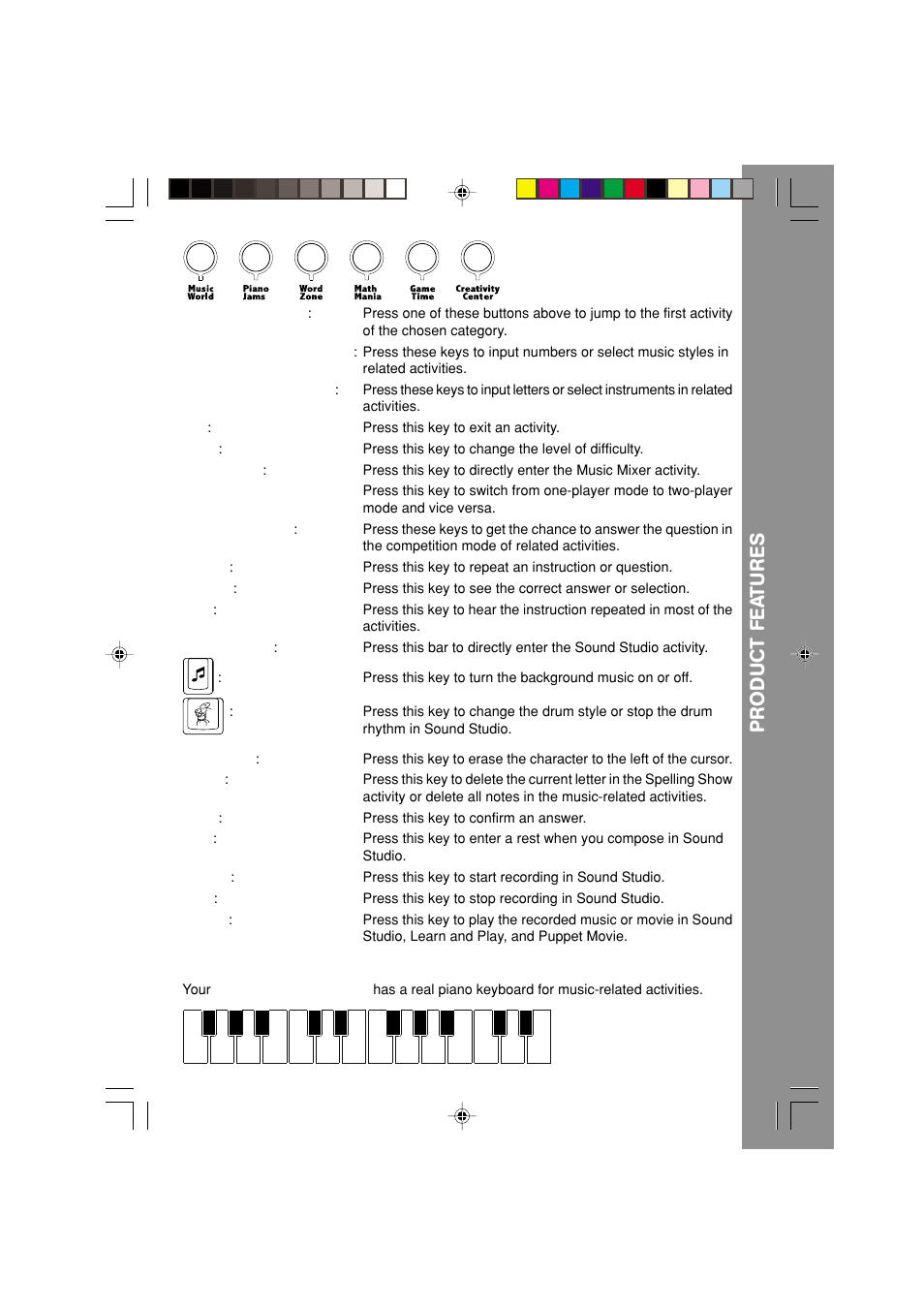 Real piano keyboard | VTech Nitro Jams Notebook User Manual | Page 9 / 19