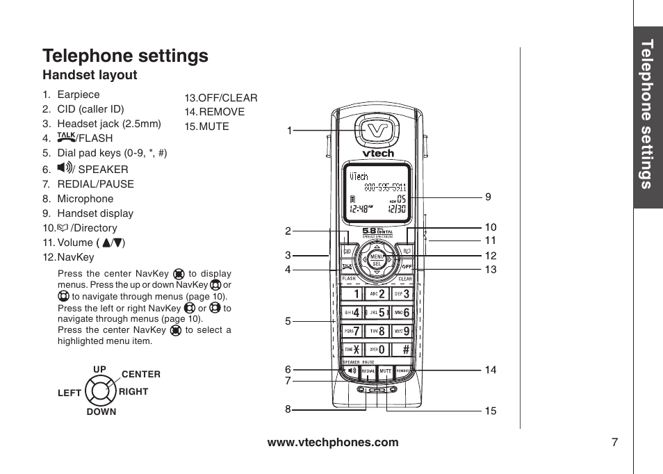 Telephone settings, Te le ph on e s ett in gs | VTech I6717 User Manual | Page 10 / 48