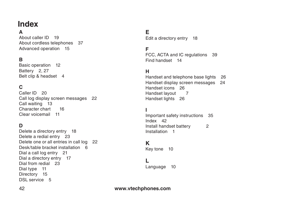 Index | VTech I6717 User Manual | Page 45 / 48