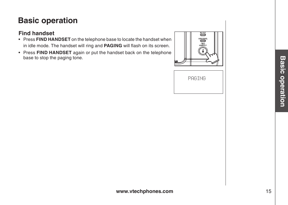 Find handset, Fnd handset, Basic operation | VTech 6031 User Manual | Page 18 / 51