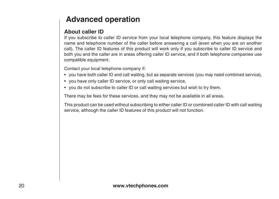 Caller id, Advanced operation | VTech 6031 User Manual | Page 23 / 51