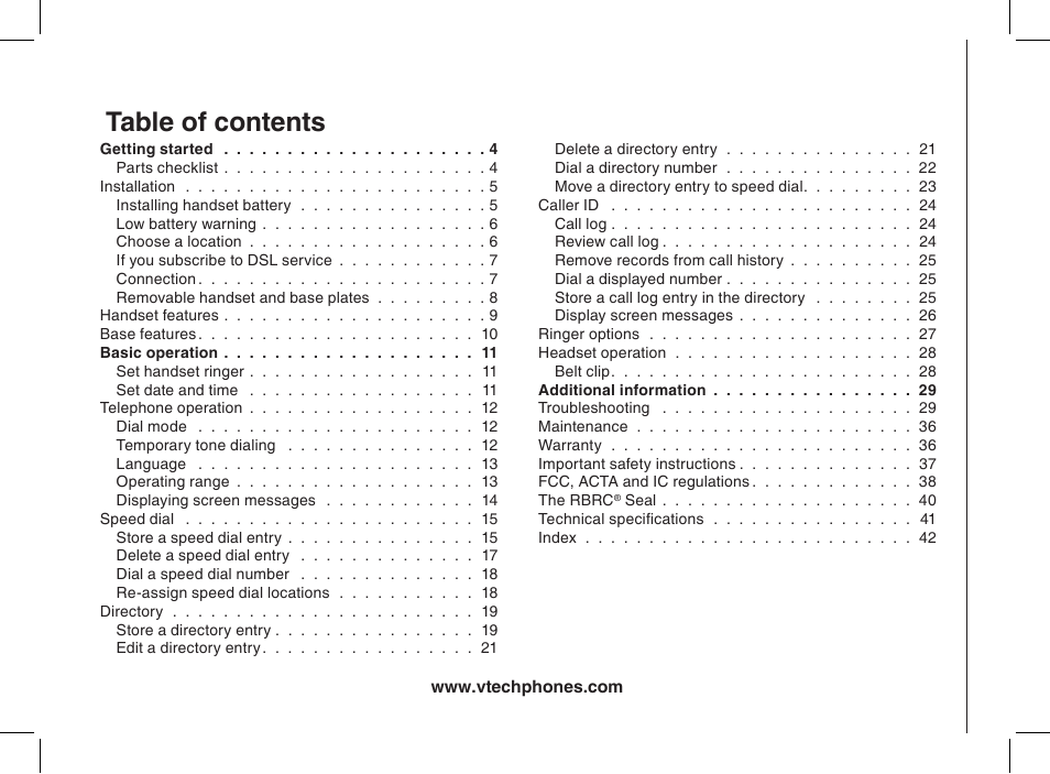 VTech 2338 User Manual | Page 2 / 45