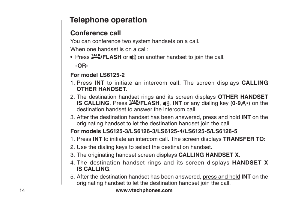 Telephone operation, Conference call | VTech LS6126-5 User Manual | Page 17 / 73